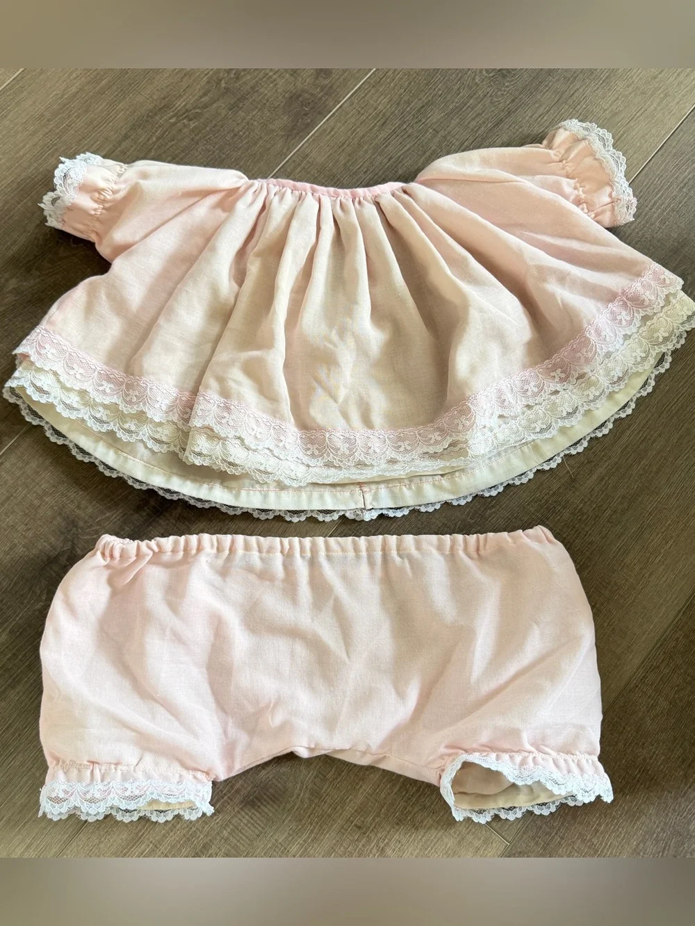 Vintage Handcrafted Soft Sculptured Old Doll Pink Dress Bonnet 21” Socks Daddy